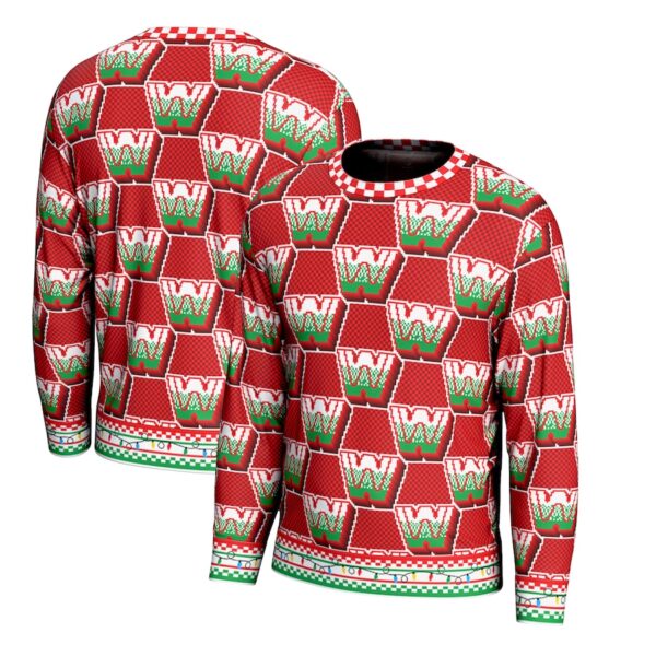 Men's ProSphere Red WWE Retro Logo Holiday Sweater - Image 2